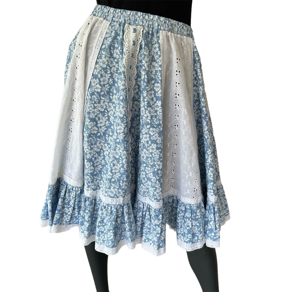 Hand made vintage prairie Blue and White Floral Patchwork Skirt
